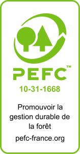 Logo PEFC . Le but de PEFC est de promouvoir la gestion durable des forêts. Les entreprises certifiées PEFC (comme eo2-bourbonnais) respectent les règles pour la bonne gestion des forêts françaises.