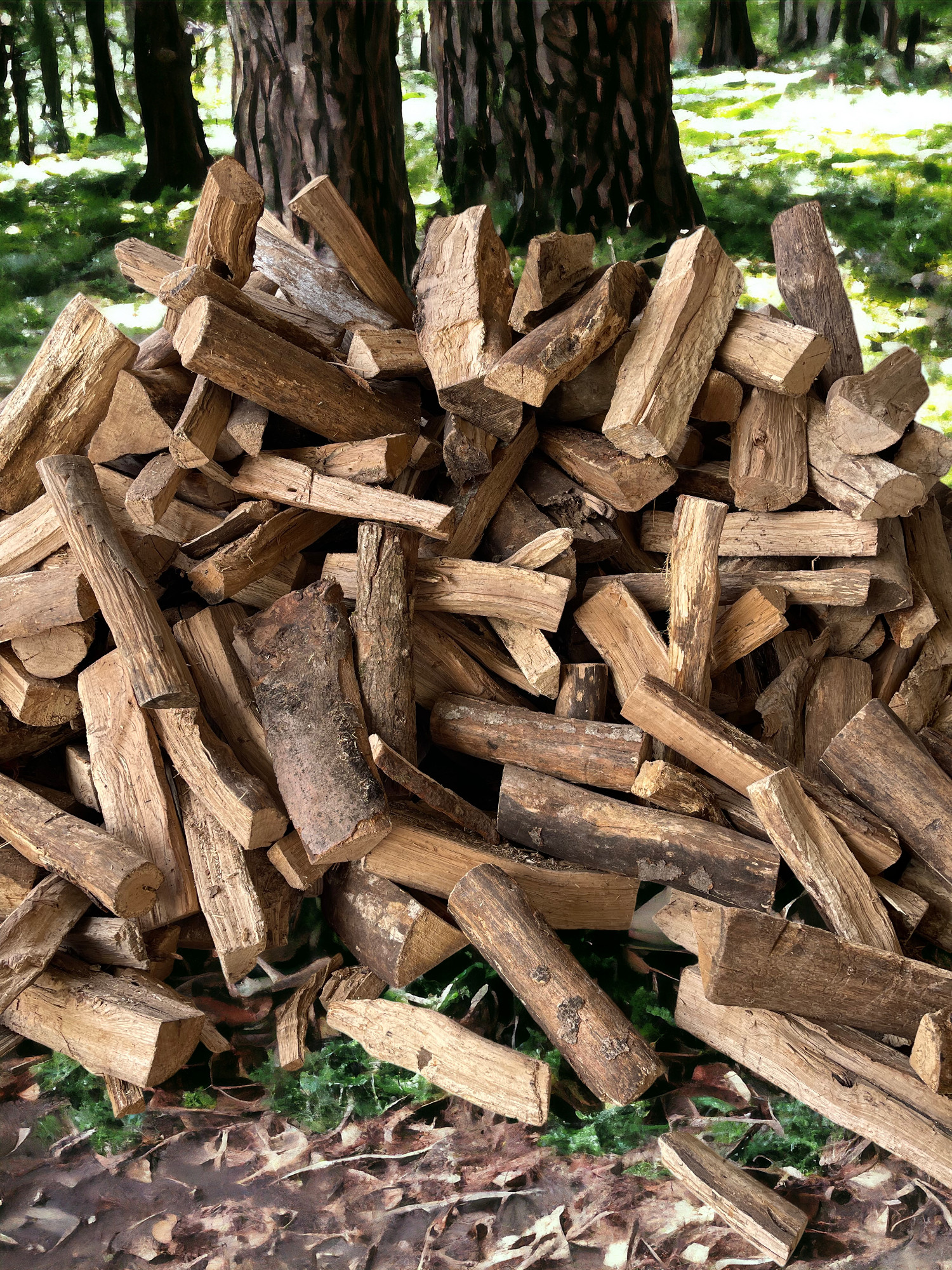 Tas de bois de chauffage dans la forêt